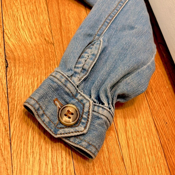 ✨ Mike & Chris ✨ Lattice Weave Cropped Jean Denim Jacket Button Up Size Small - Picture 9 of 10